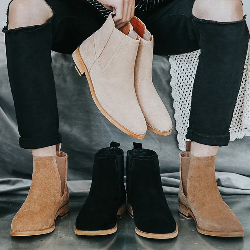 Britse korte laarzen van frosted suède voor heren, stijlvolle en comfortabele schoenen, ideaal voor een casual en toch verfijnde look, tijdloze stijl. — foto 1