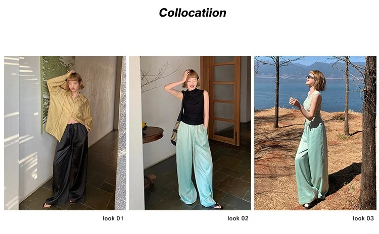 Title 2, Womens Satin Casual Wide-Leg Pants with a loos...