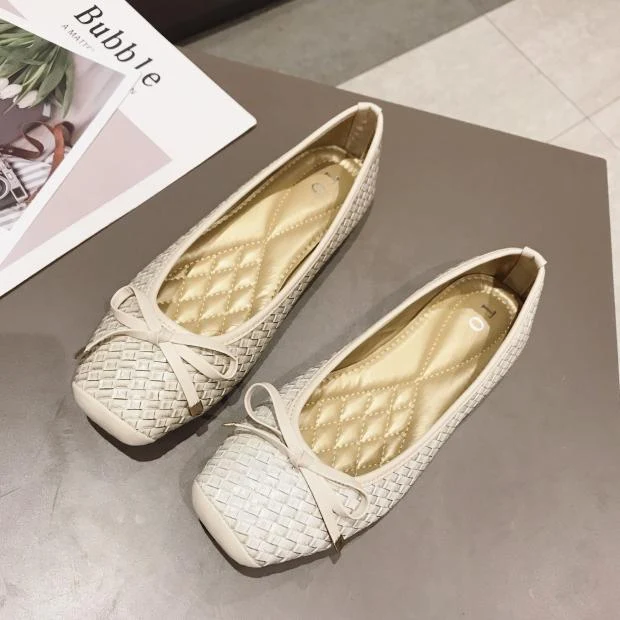 Title 12, Plus size womens black flat shoes, woven patte...
