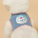 INS Korean Style Dark Denim Puppy Embroidery Breathable Four Seasons Chest Strap for dogs, providing comfort, style, and — photo 6