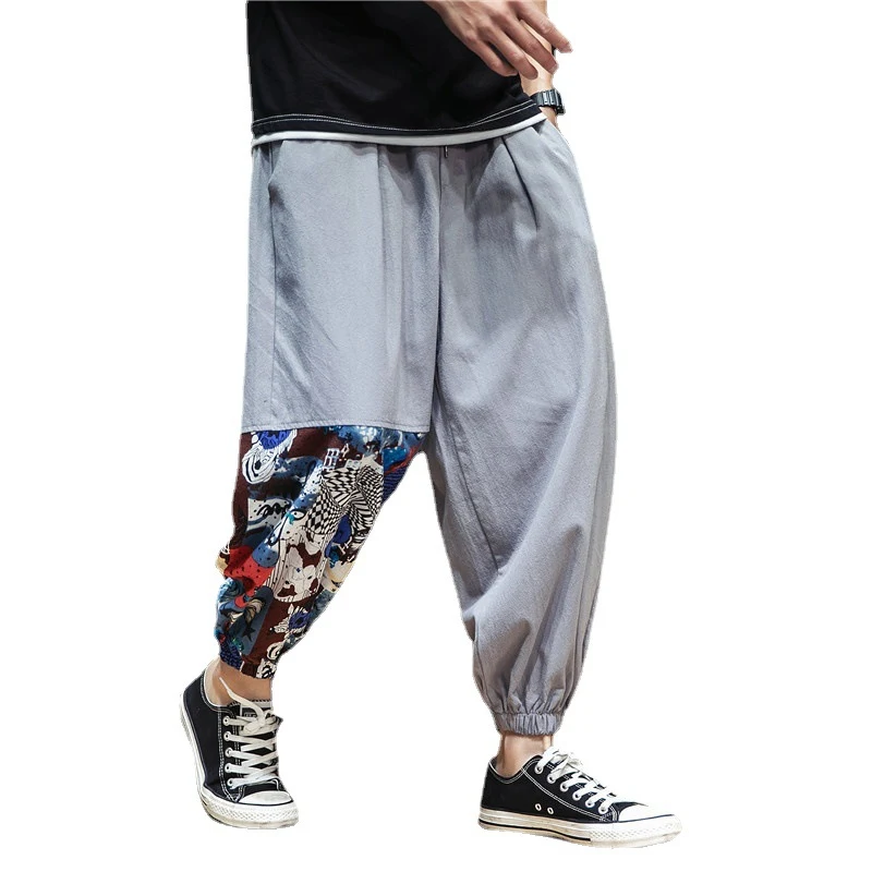 Chinese Style Cotton And Linen Stitching Loose Cropped Trousers offer Comfort and Breathability. Perfect for Casual Wear — photo 3