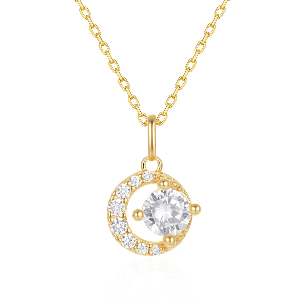 Pingente de meia lua em prata 925 com diamante, elegância e brilho em uma joia. Ideal para realçar sua beleza em qualquer momento. — foto 10