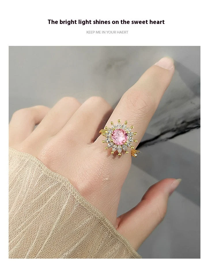 Anel feminino de zircônia colorida em forma de flor Joia charmosa e vibrante para mulheres Um toque floral e elegante Presente ideal — foto 8