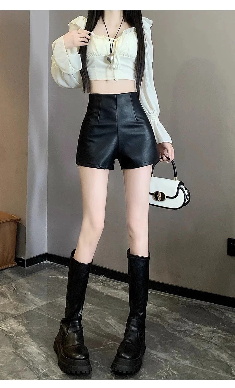 Women's High Waist PU Leather Shorts, Outer Wear Slimming Design, Perfect for a Stylish and Comfortable Look, Enhancing — photo 13