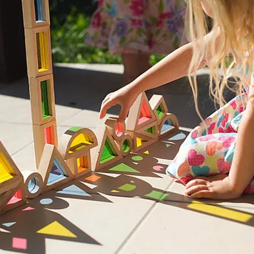 Title 5, Wooden Acrylic Rainbow Building Blocks Children...