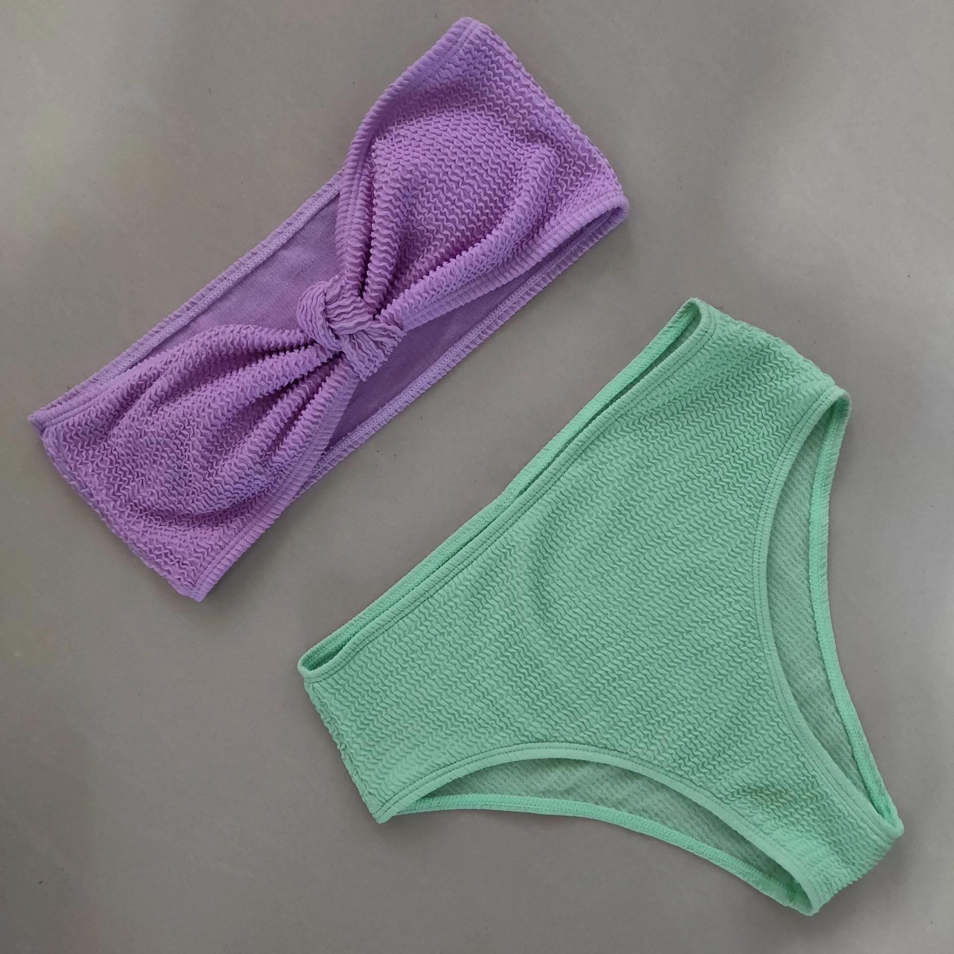 Split bikini with flat chest and high waist offers a comfortable and stylish look, perfect for the beach or pool, creati — photo 3