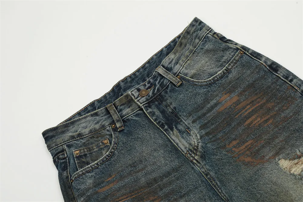 Heavy Industry Ripped Dirty Jeans for Men, providing rugged style and comfort. Durable denim for a tough, worn look perf — photo 10