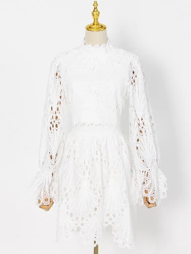 Title 3, Stand Collar Embroidered Top and Hollowed Out S...