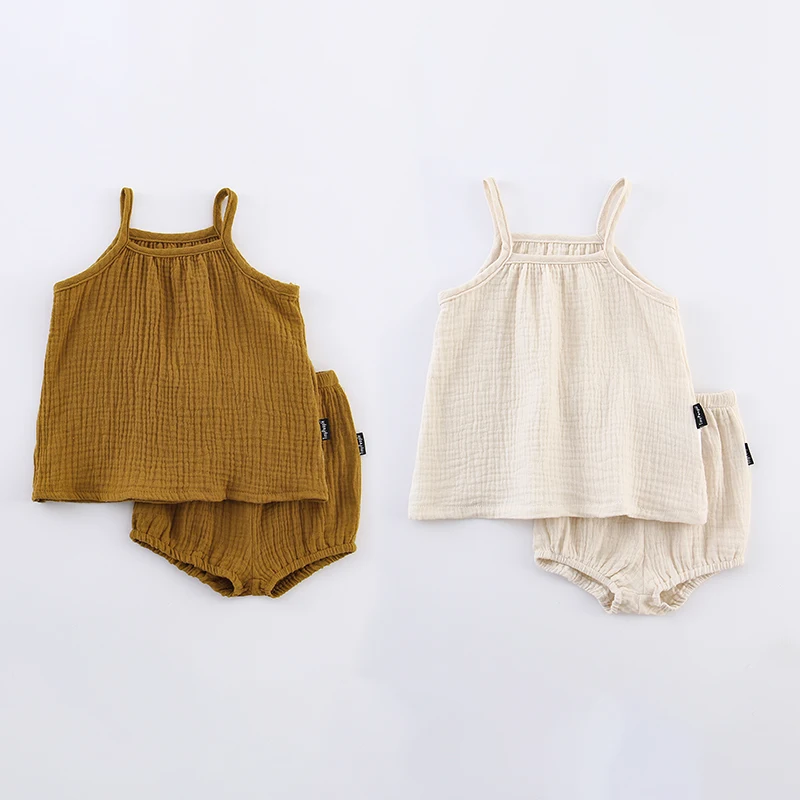Baby pure katoenen seersucker pak voor kinderen Comfortabel, ademend en licht Ideaal om te spelen en uit te gaan Zacht, luchtig en stijlvol. — foto 2