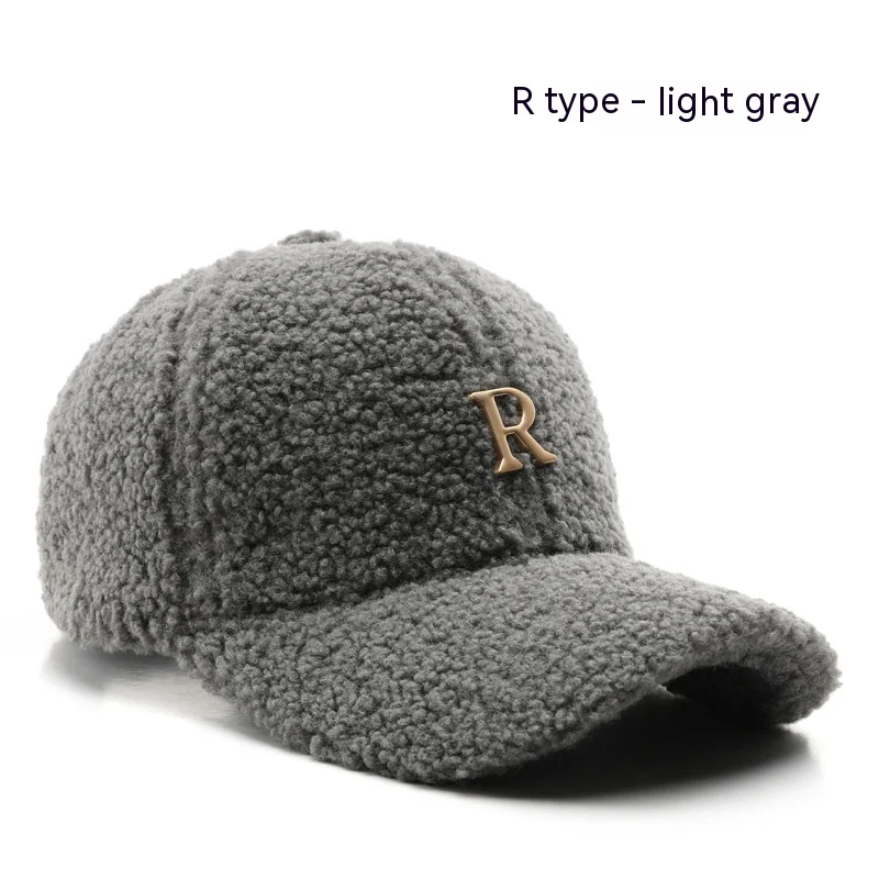 Autumn and Winter Letter R Solid Color Lamb Wool Baseball Cap Outdoor Sun Protection for Stylish Wear and Shade. — photo 12