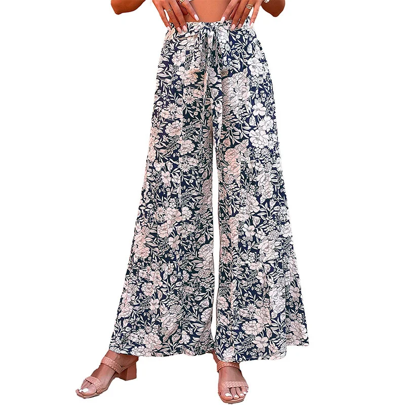 Pantalon évasé d'été pour femme à taille haute et imprimé, parfait pour un look tendance et confortable pendant la saison estivale. — photo 2