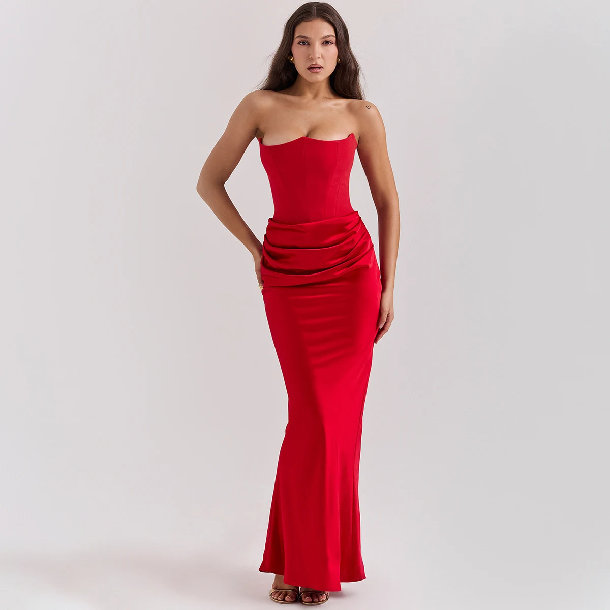 Title 3, Fishbone Bandeau Slim-fit Backless Velvet Dress...