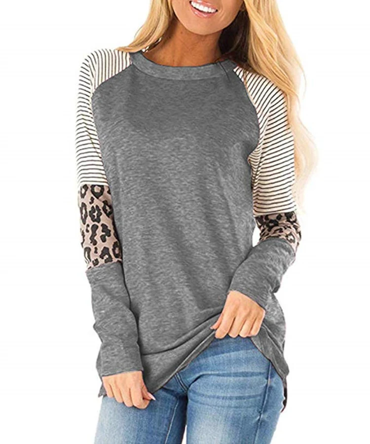Long Sleeve Panel Leopard Print Casual T Shirt Top, a Comfortable and Stylish Everyday Essential, Perfect for a Unique a — photo 7
