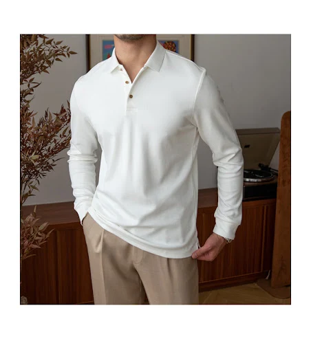 Title 4, Nieuwe retro polo met lange mouwen, effen kleur...