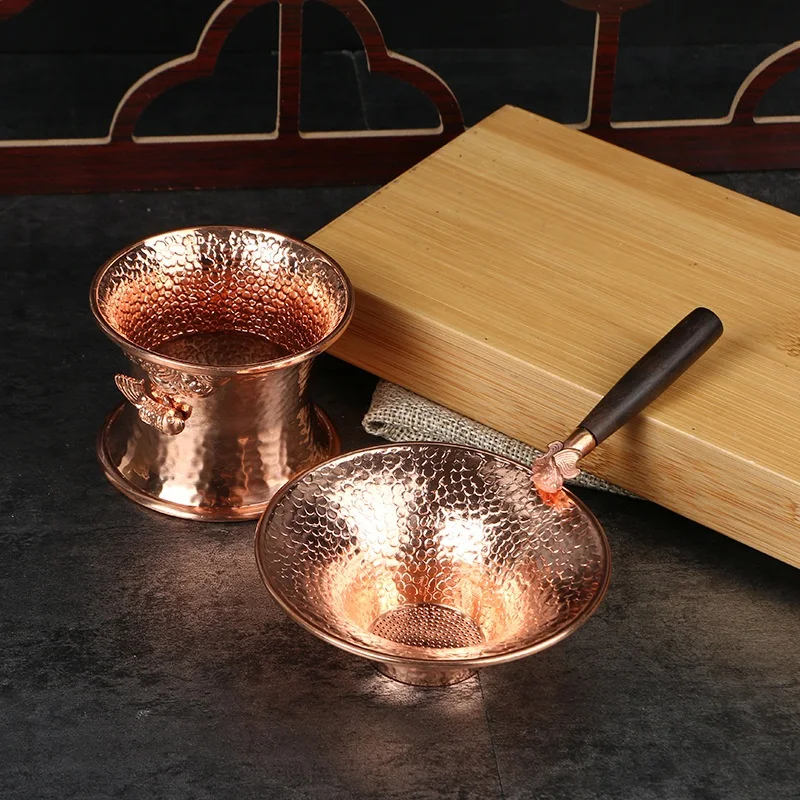 Red Copper Hammered Wood Handle Tea Strainer for perfect tea brewing. Enjoy a delicious cup of tea with this stylish and — photo 17