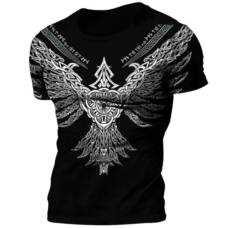 Title 9, Viking Style 3D Printed Mens T-shirt Round Nec...