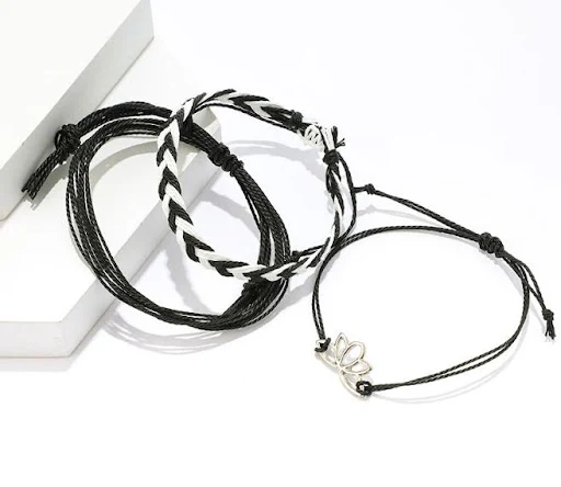 Title 3, Bracelets de corde noire tissés à main du pende...