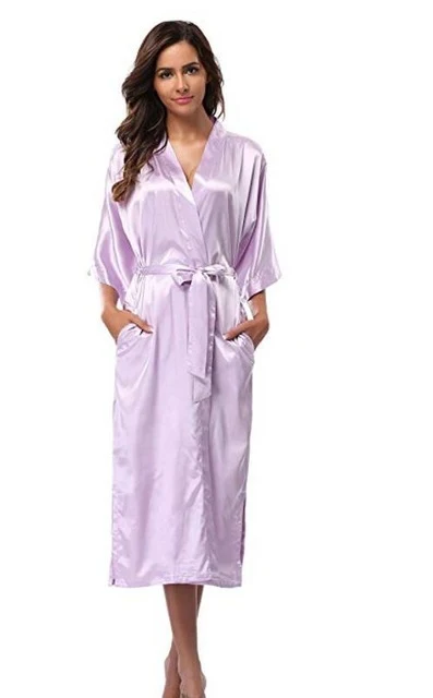 Women Silk Satin Long Wedding Bride Bridesmaid Robe Kimono — photo 12