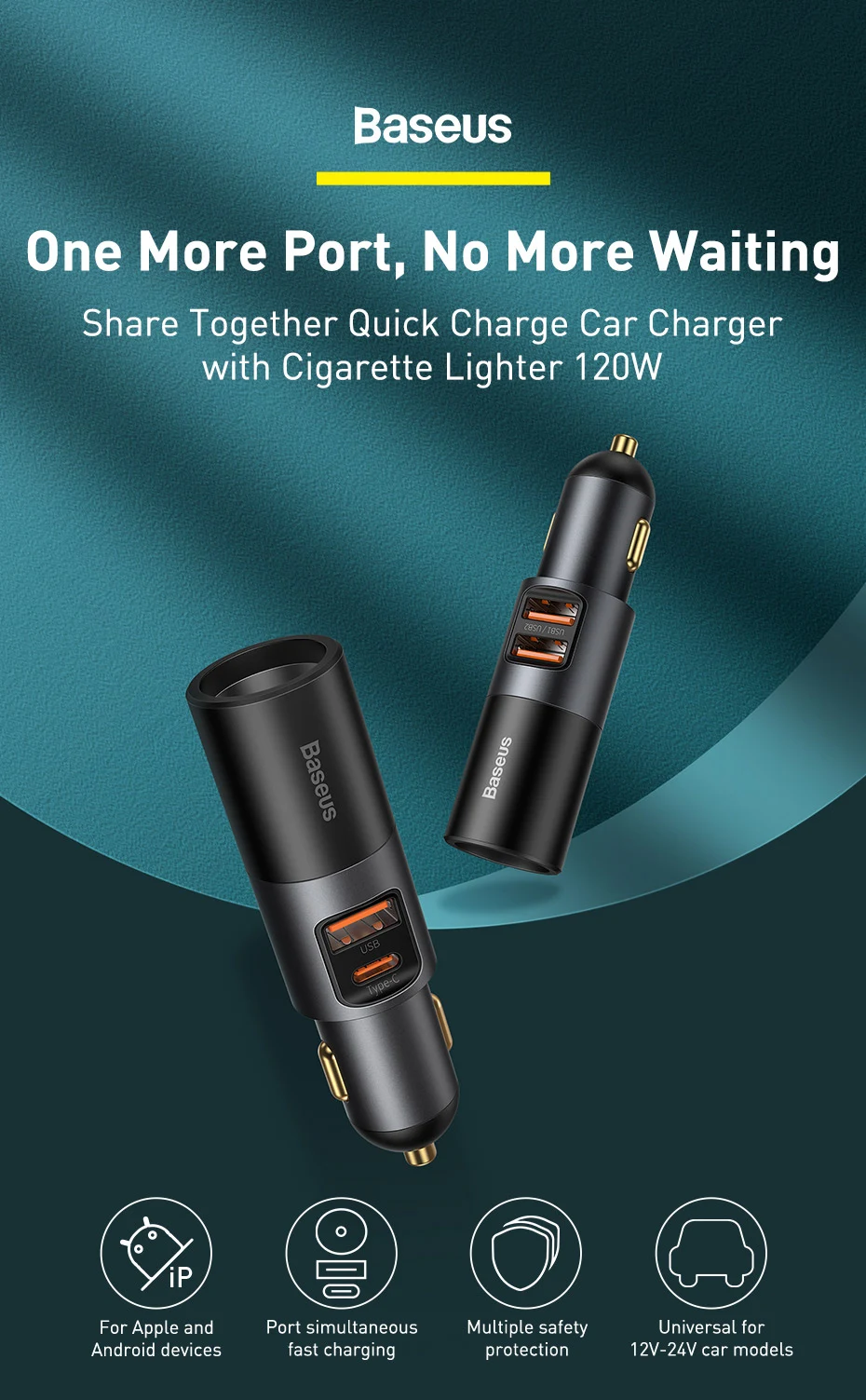 Title 9, Ładowarka Samochodowa 120W USB Potrójna Szybkie...