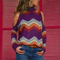 Printed knit turtleneck strapless long sleeve top – a versatile and stylish piece offering comfort and a fashionable loo — photo 3