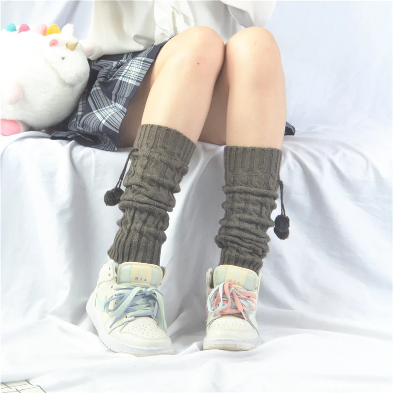 Title 5, Womens Korean Style Knee Pad Fur Ball Knitted ...