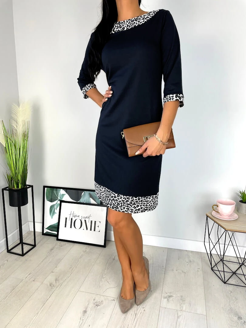 Leopard Print Design Slim Fit Slimming Round Neck 34 Sleeve Casual Dress — photo 5