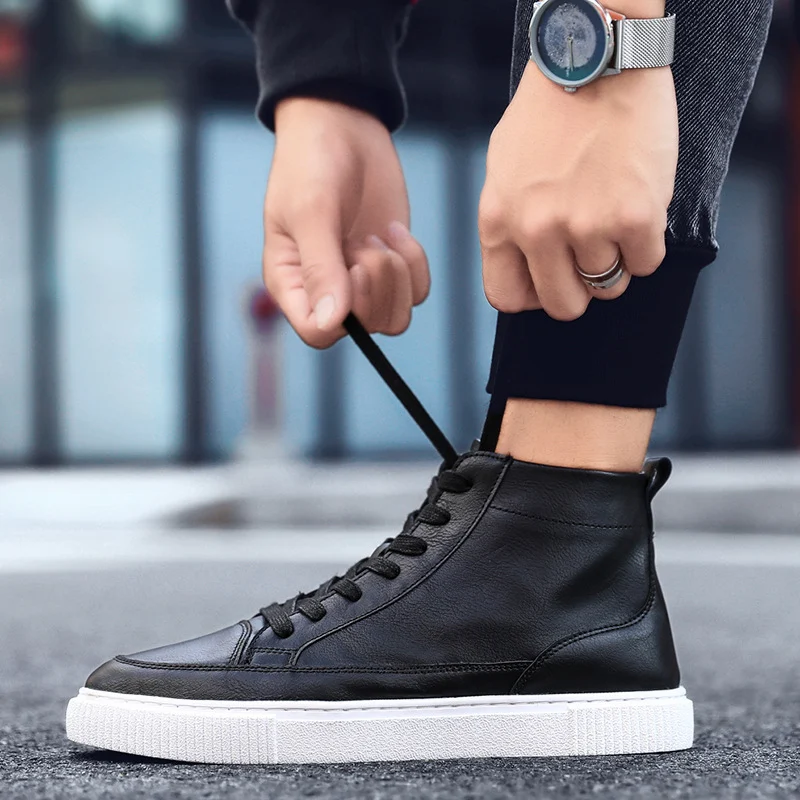 Casual leren high-top schoenen voor studenten, veelzijdig en comfortabel, perfect voor dagelijks gebruik en elke outfit. — foto 2