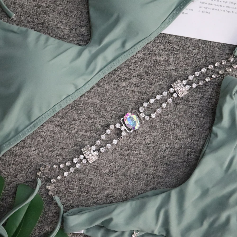 Title 6, Womens Rhinestone Swimsuit Solid Color Metal C...
