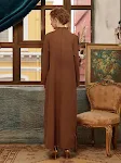 Vestido simples feminino com gola alta, cor lisa, mangas com babados, perfeito para um visual elegante e charmoso em diversas ocasiões. — foto 9