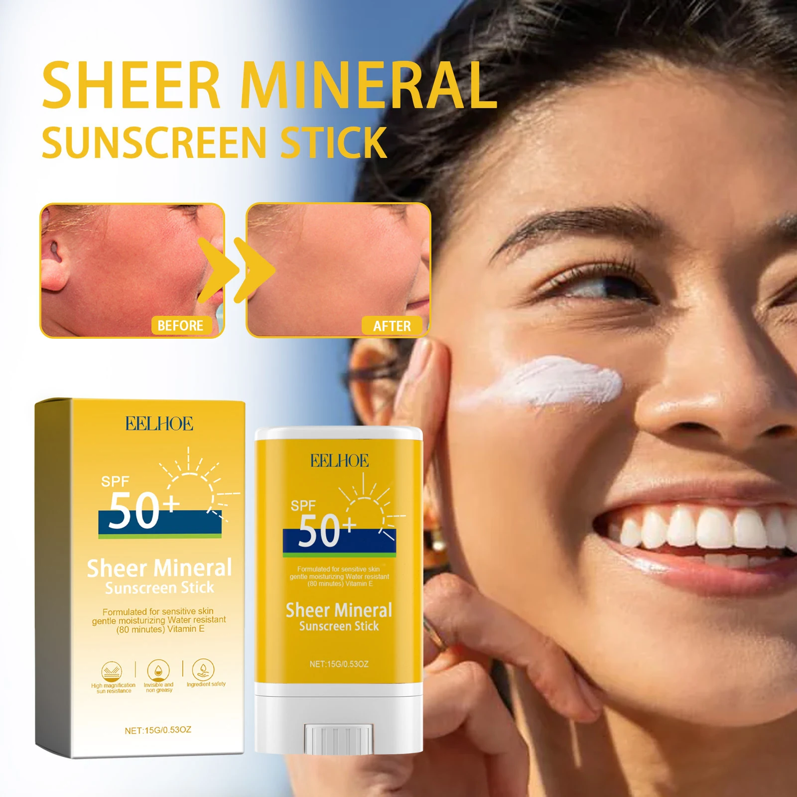 Skin Beauty Stick protettivo idratante UV per esterni, rinfrescante, non grasso. Isola e protegge la pelle dai raggi solari, ideale per l'uso quotidiano. — foto 1