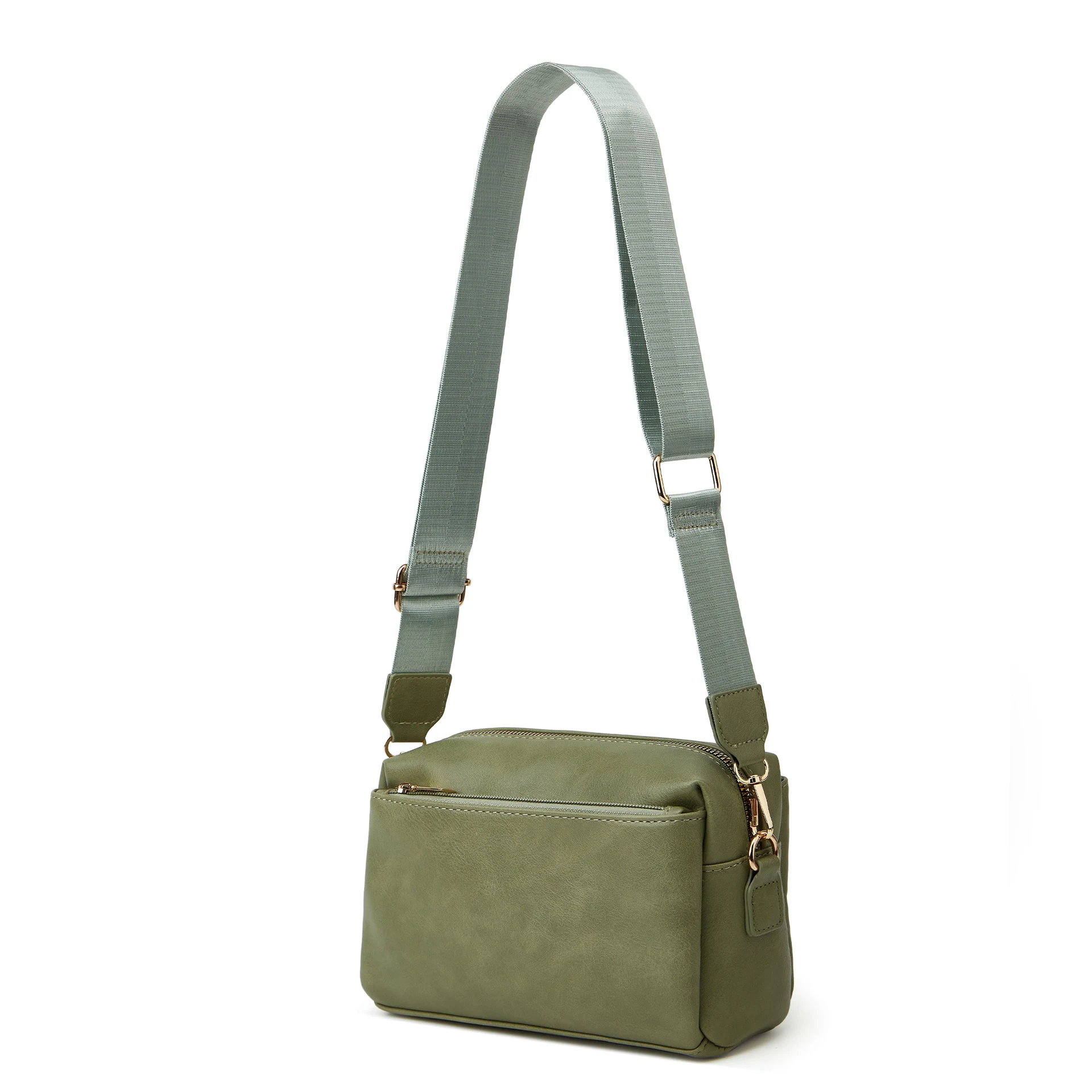 Bolsa feminina transversal de ombro com múltiplos zíperes, ideal para organizar seus pertences, elegante e funcional para uso diário. — foto 2