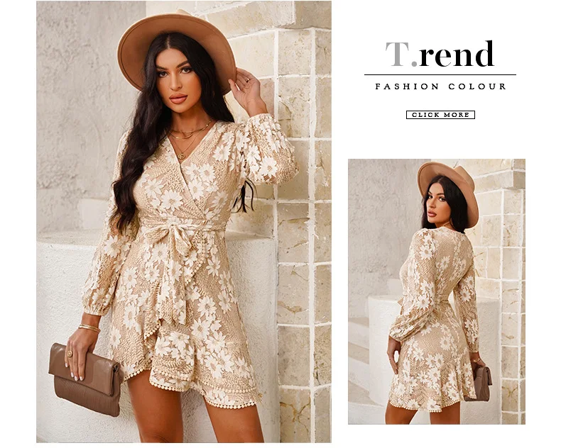 Title 4, Long Sleeve Dress Womens Cross-border Deep V S...