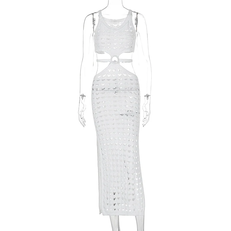 Title 7, Fashion Irregular Hollow-out Solid Color Dress ...