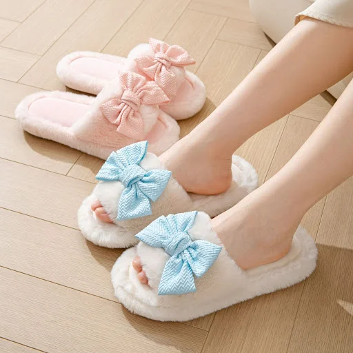 Title 4, Womens Cotton Slippers Bowknot Home Plush. Sof...