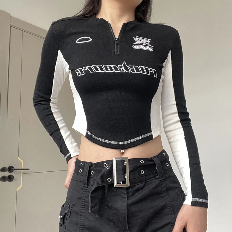 Street Cool Handsome Color Contrast Patchwork Letter Embroidered Long Sleeve. A stylish, comfortable shirt for a fashion — photo 10