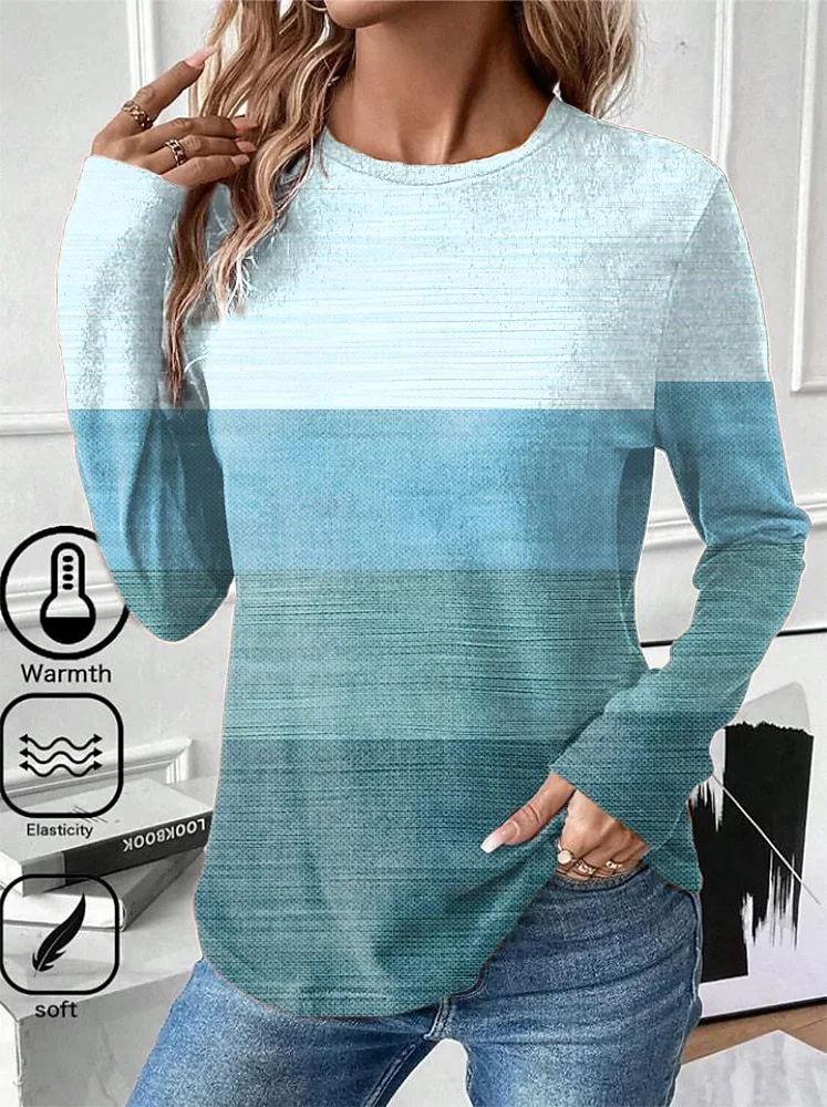 Women's Flower Striped Printed Long Sleeves T-shirt Loose Plus Size Women's Clothing — photo 1