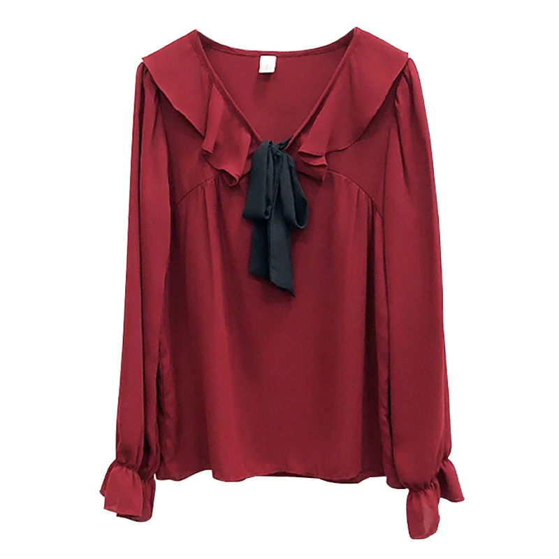 Lace-up loose fashion French style long sleeve shirt for women. Offers a casual yet elegant look, perfect for everyday w — photo 8
