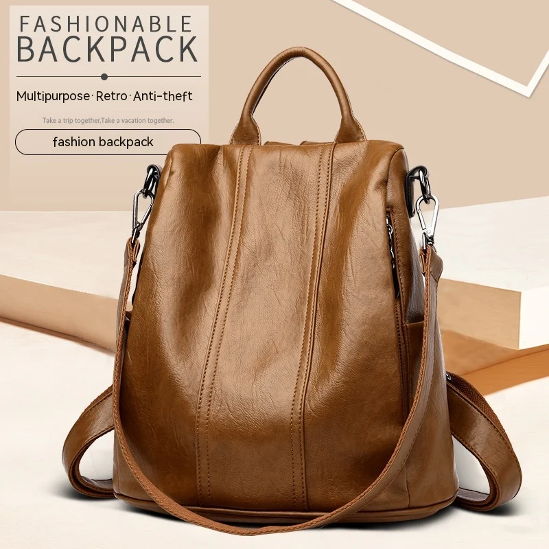 Women's Fashion Cattlehide Leather Anti-theft Multifunctional Backpack, stylish and secure, perfect for travel and daily — photo 3