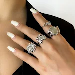Pulseira étnica retrô com relevo solar e conjunto anel de pedra de borboleta. Personalizado, para mulheres. Estilo mid-ancient, beleza única. — foto 8