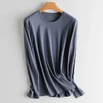 Camiseta com decote redondo e outono, camisa de manga comprida — foto 5