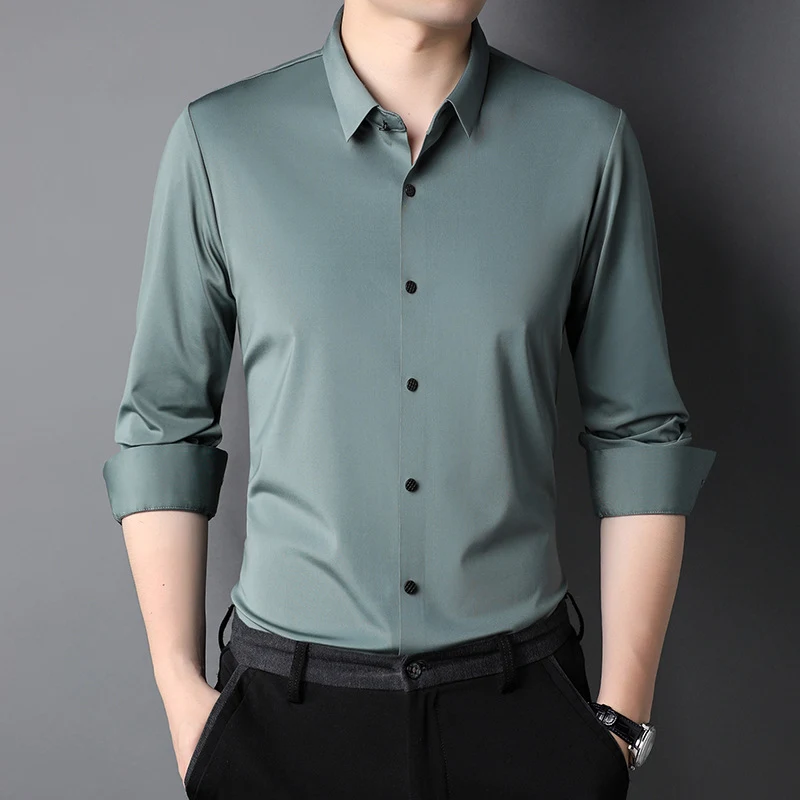 Men's Shirt Leisure Iron-free Micro-elastic Long Sleeve for everyday wear, offering comfort and ease of care, perfect fo — photo 5