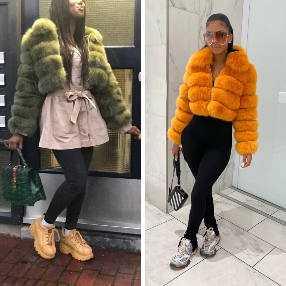 Title 4, Womens Fur Coat Fox Fur Stitching Short Lapel ...