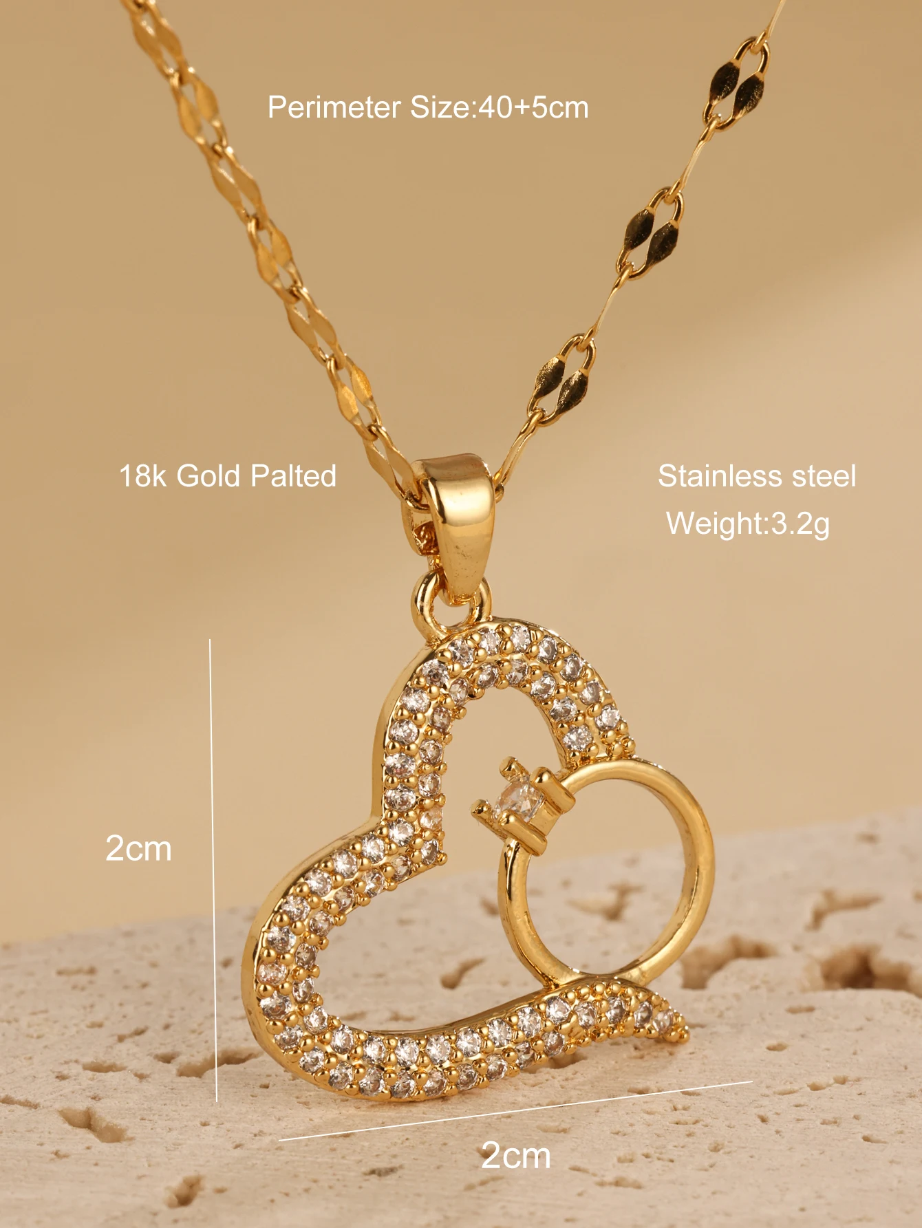 Anel e pingente coração diamante zircônia japonês e coreano, colar, design minimalista e nicho, elegante e charmoso. — foto 2