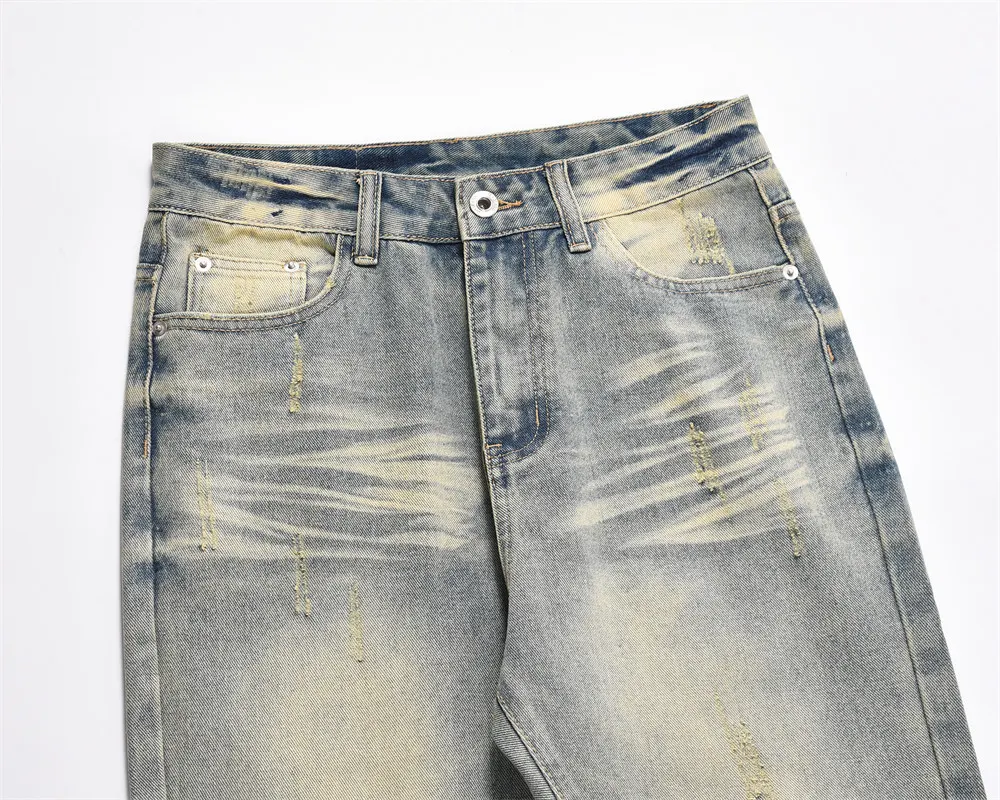 Men's Distressed Scratches Denim Straight-leg Pants. Comfortable, stylish jeans with a vintage look and feel. Perfect fo — photo 15