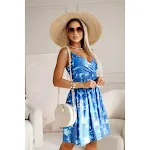 Women's Fashion Flowers Print Suspender Dress Summer V-Neck Pleated Short Dresses For Beach, perfect for a stylish and b — photo 1