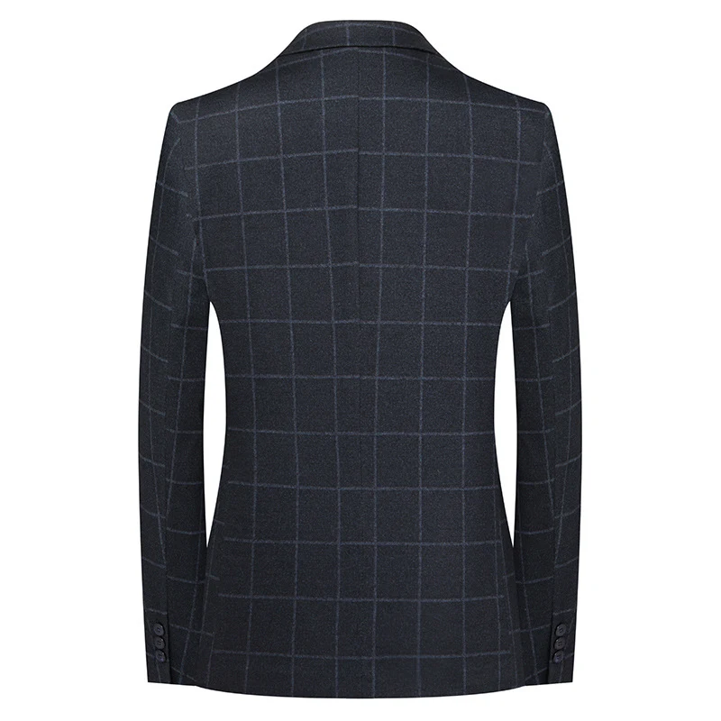 Terno de casamento masculino de lã xadrez, duas peças, pequeno, ideal para noivos que buscam elegância e conforto no seu dia especial. — foto 4