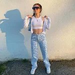 Calças femininas novas AliExpress primavera/verão, azul animal print, soltas, casuais de rua, retas, tecido — foto 9