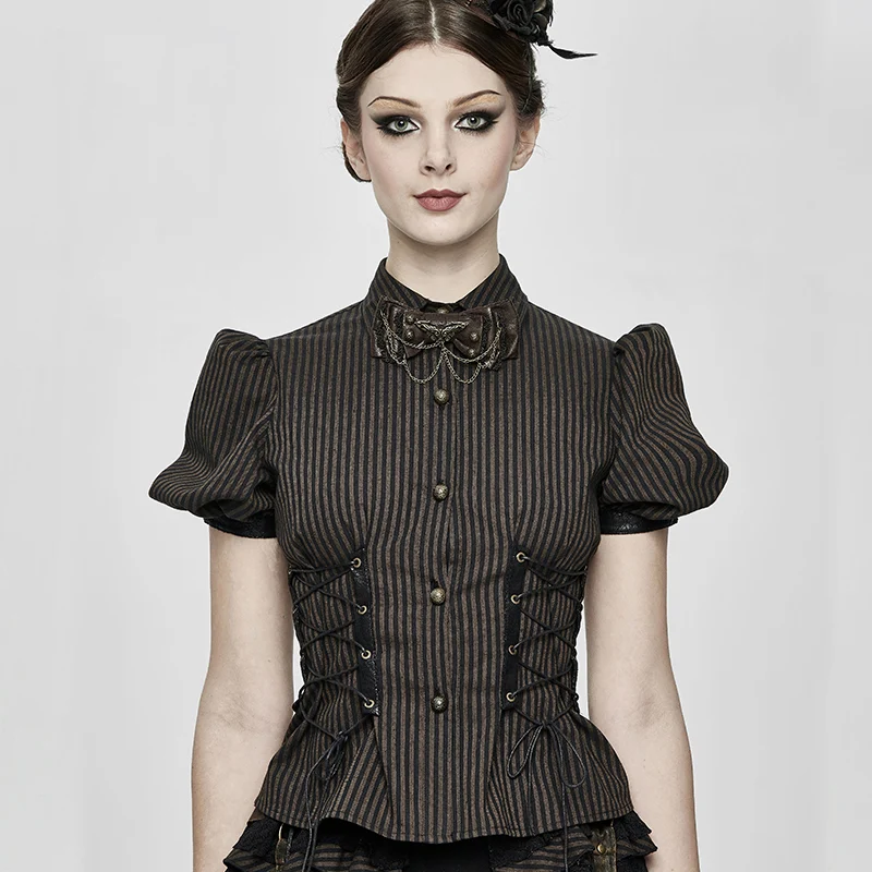 Title 5, Slim Fitting Bubble Sleeve Striped Single Breas...