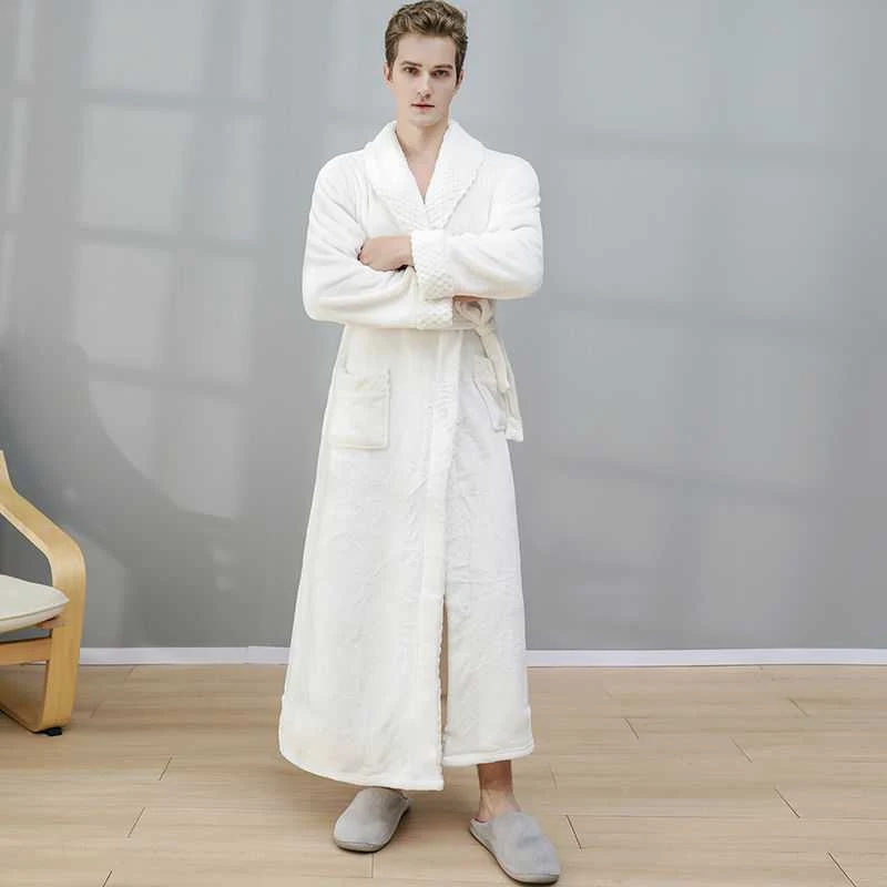 Title 7, Winter Long Coral Fleece Mens Thick Warm Flann...