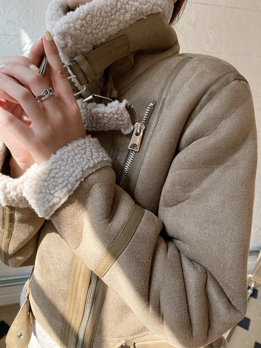 Title 19, Womens Lamb Fur and Cotton Motorcycle Jacket, ...